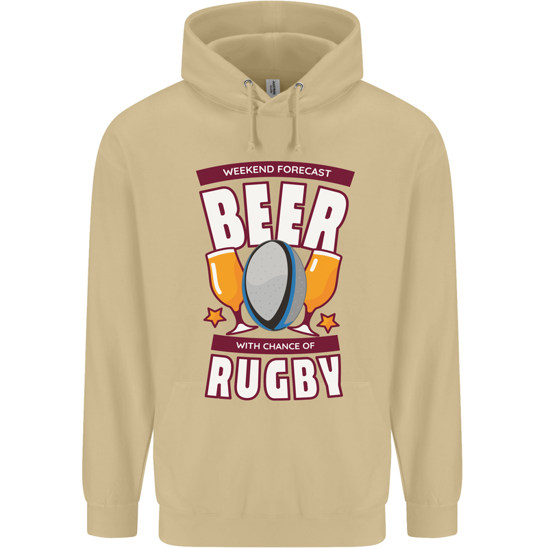 Weekend Forecast Beer Alcohol Rugby Funny Mens 80% Cotton Hoodie Sand