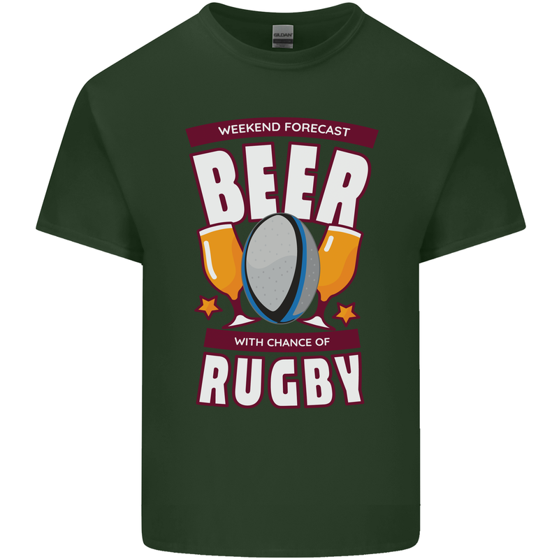 Weekend Forecast Beer Alcohol Rugby Funny Mens Cotton T-Shirt Tee Top Forest Green