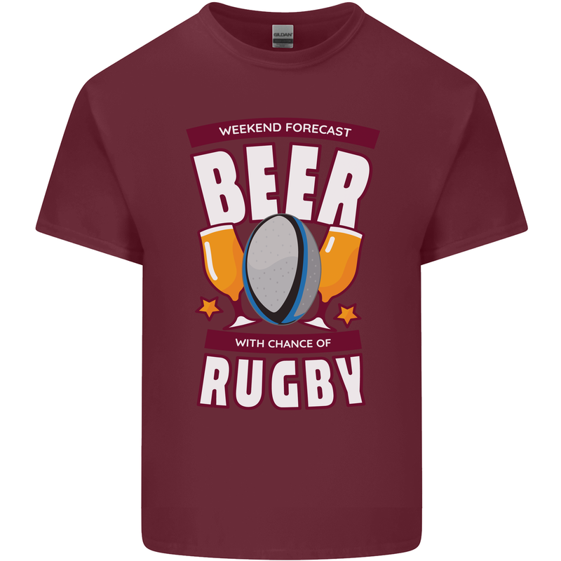 Weekend Forecast Beer Alcohol Rugby Funny Mens Cotton T-Shirt Tee Top Maroon