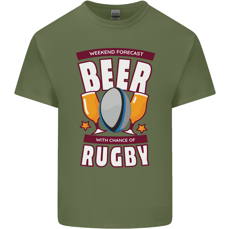 Weekend Forecast Beer Alcohol Rugby Funny Mens Cotton T-Shirt Tee Top Military Green