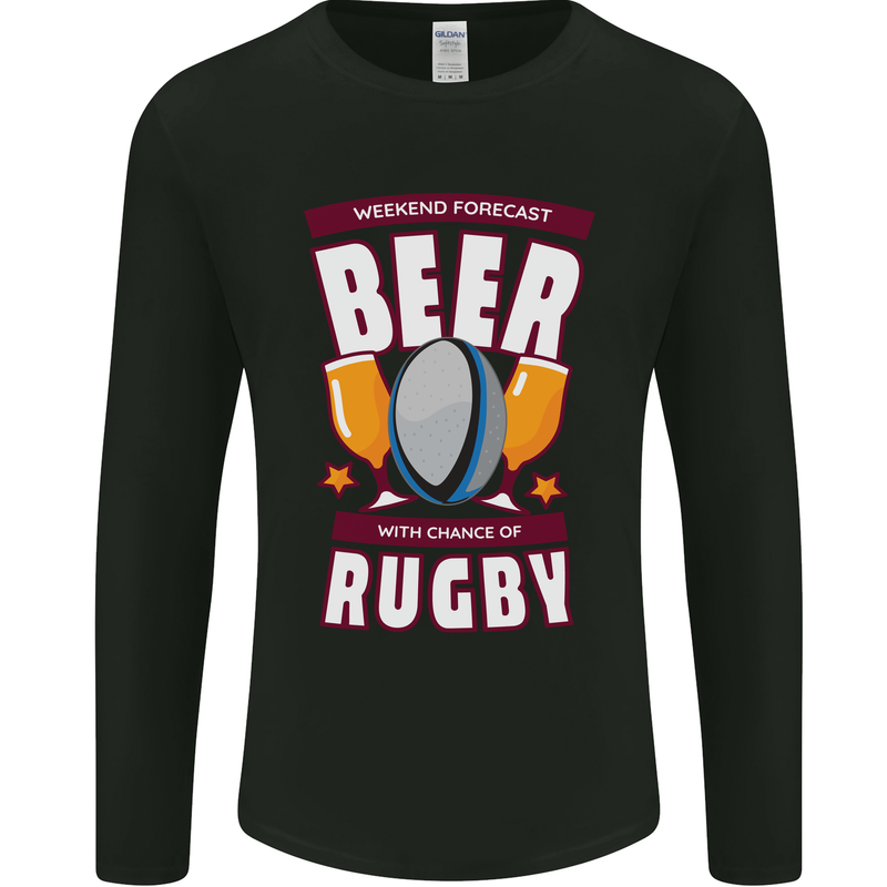 Weekend Forecast Beer Alcohol Rugby Funny Mens Long Sleeve T-Shirt Black