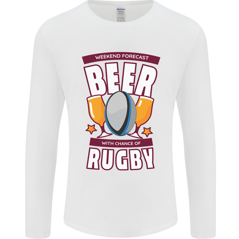 Weekend Forecast Beer Alcohol Rugby Funny Mens Long Sleeve T-Shirt White