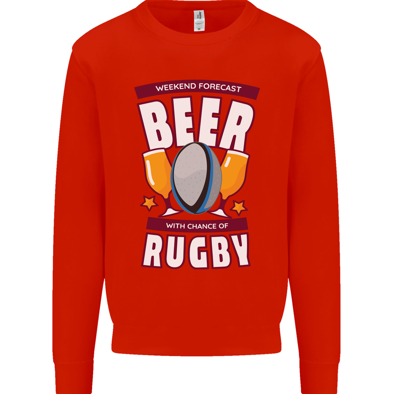 Weekend Forecast Beer Alcohol Rugby Funny Mens Sweatshirt Jumper Bright Red