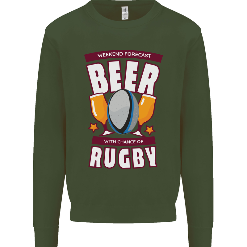Weekend Forecast Beer Alcohol Rugby Funny Mens Sweatshirt Jumper Forest Green