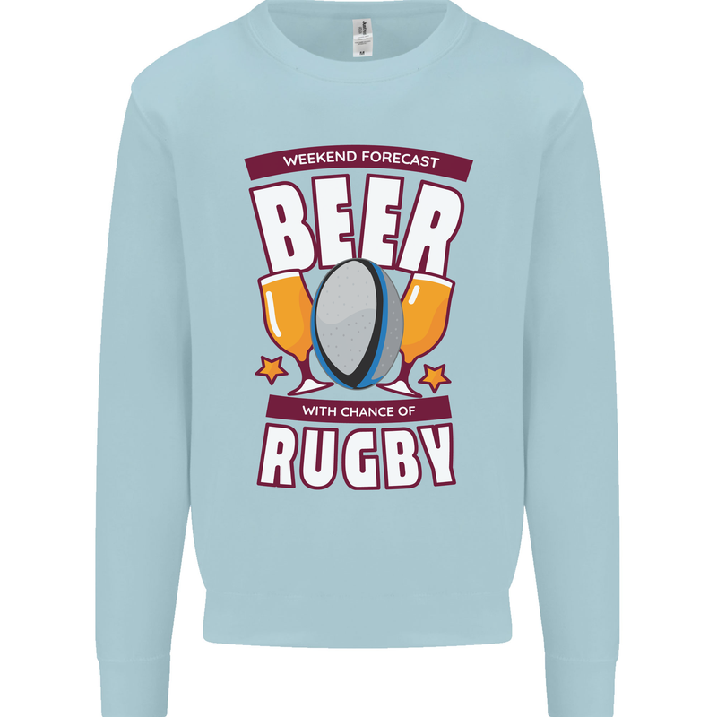 Weekend Forecast Beer Alcohol Rugby Funny Mens Sweatshirt Jumper Light Blue