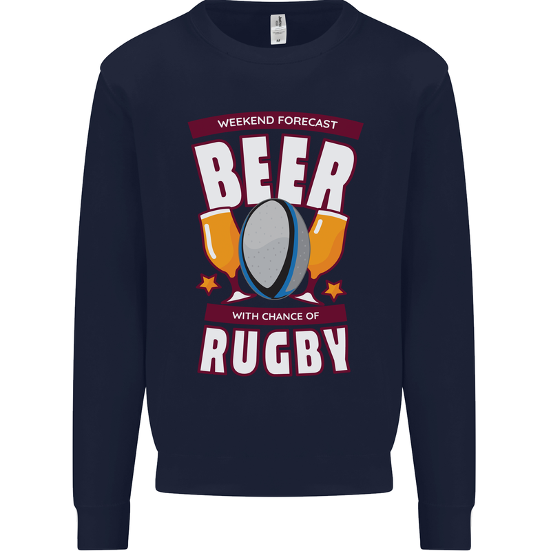 Weekend Forecast Beer Alcohol Rugby Funny Mens Sweatshirt Jumper Navy Blue
