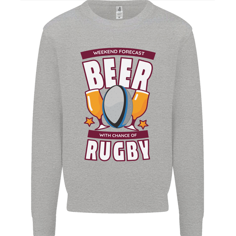 Weekend Forecast Beer Alcohol Rugby Funny Mens Sweatshirt Jumper Sports Grey