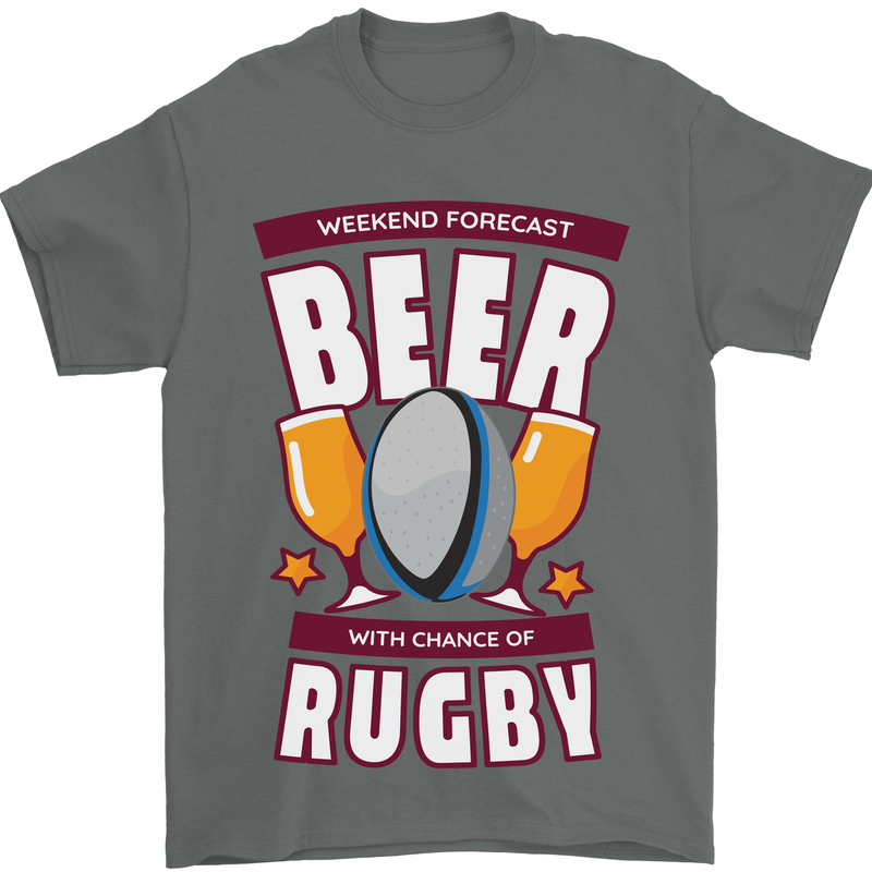 Weekend Forecast Beer Alcohol Rugby Funny Mens T-Shirt Cotton Gildan Charcoal
