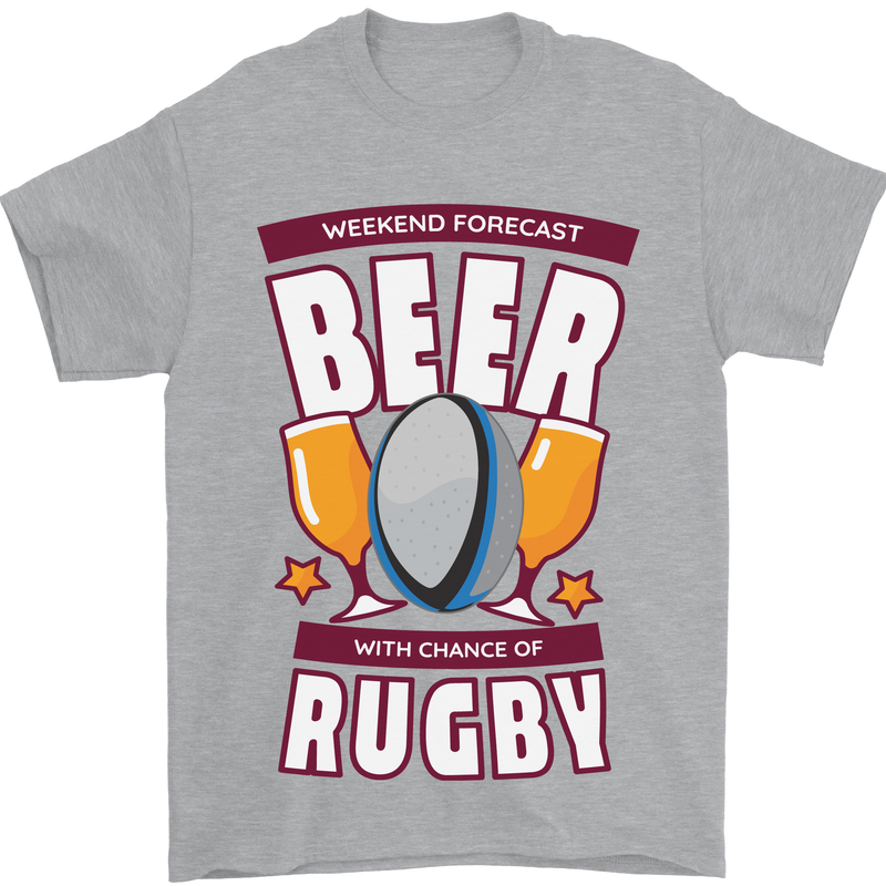Weekend Forecast Beer Alcohol Rugby Funny Mens T-Shirt Cotton Gildan Sports Grey
