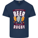 Weekend Forecast Beer Alcohol Rugby Funny Mens V-Neck Cotton T-Shirt Navy Blue