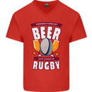 Weekend Forecast Beer Alcohol Rugby Funny Mens V-Neck Cotton T-Shirt Red