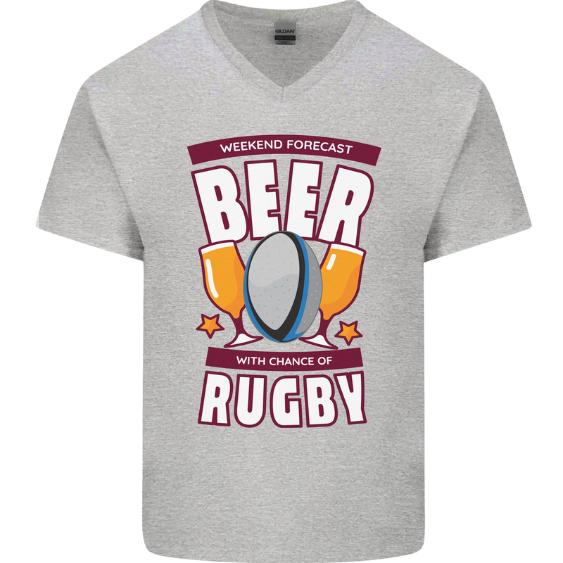Weekend Forecast Beer Alcohol Rugby Funny Mens V-Neck Cotton T-Shirt Sports Grey