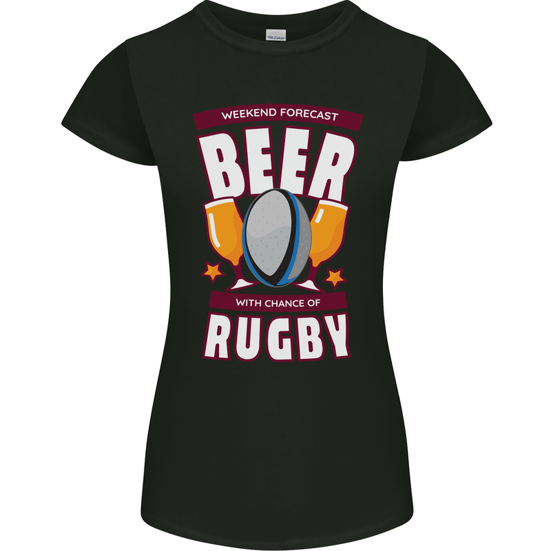 Weekend Forecast Beer Alcohol Rugby Funny Womens Petite Cut T-Shirt Black