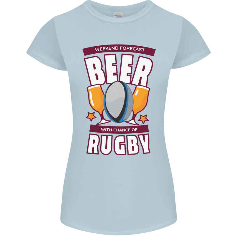 Weekend Forecast Beer Alcohol Rugby Funny Womens Petite Cut T-Shirt Light Blue