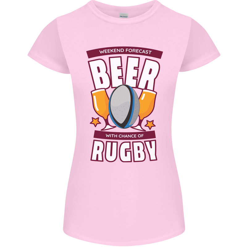 Weekend Forecast Beer Alcohol Rugby Funny Womens Petite Cut T-Shirt Light Pink