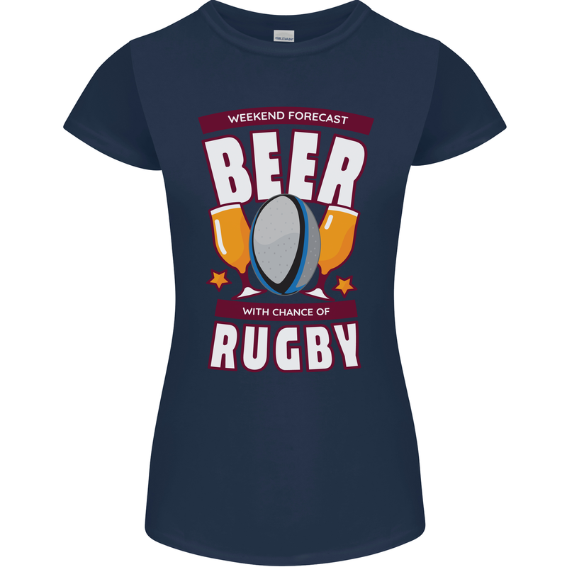 Weekend Forecast Beer Alcohol Rugby Funny Womens Petite Cut T-Shirt Navy Blue