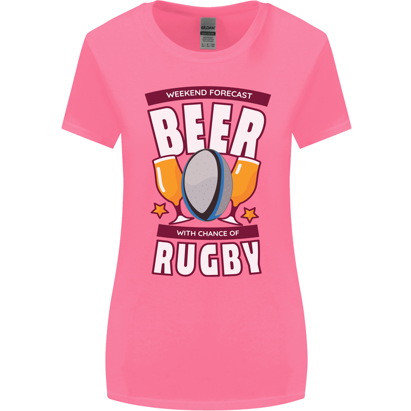 Weekend Forecast Beer Alcohol Rugby Funny Womens Wider Cut T-Shirt Azalea