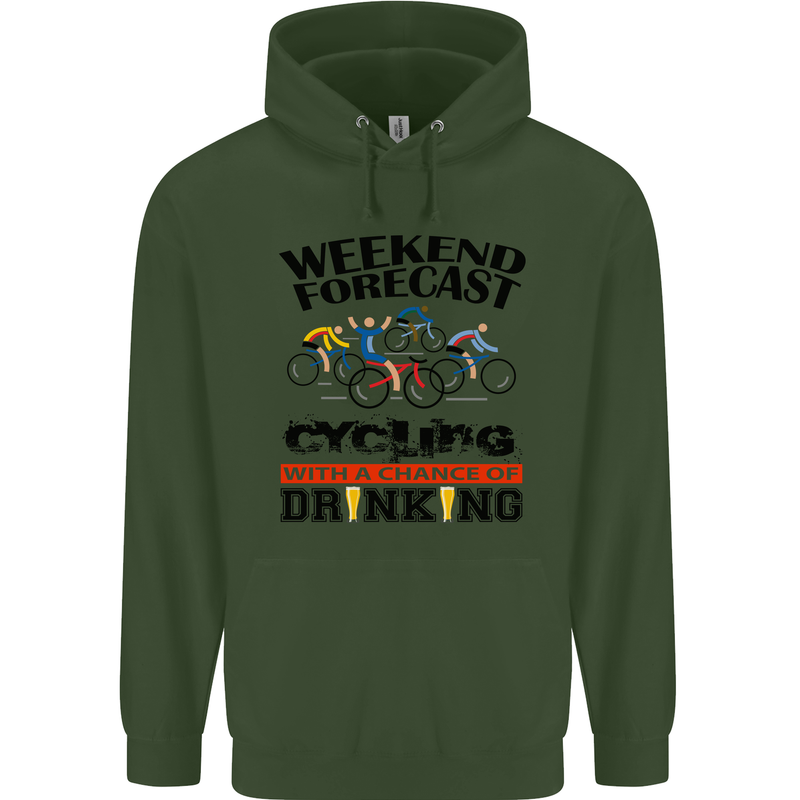 Weekend Forecast Cycling Cyclist Bicycle Mens 80% Cotton Hoodie Forest Green