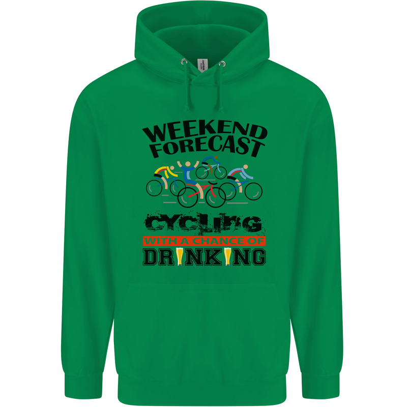 Weekend Forecast Cycling Cyclist Bicycle Mens 80% Cotton Hoodie Irish Green