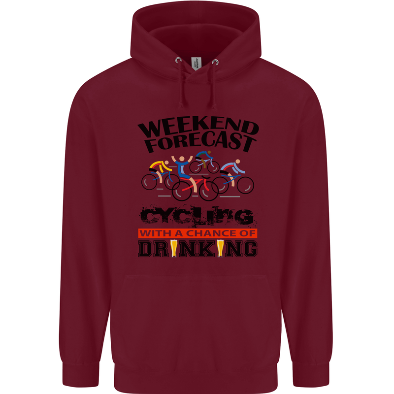 Weekend Forecast Cycling Cyclist Bicycle Mens 80% Cotton Hoodie Maroon