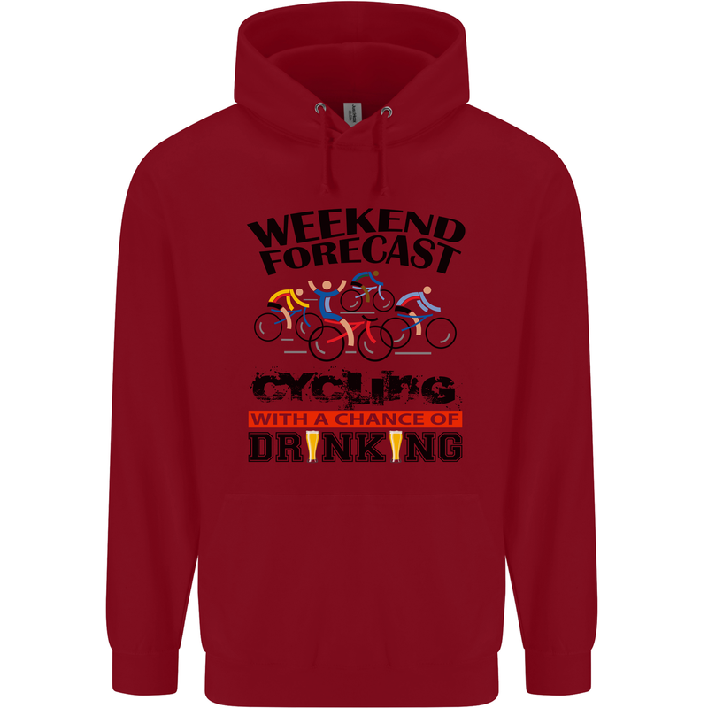 Weekend Forecast Cycling Cyclist Bicycle Mens 80% Cotton Hoodie Red