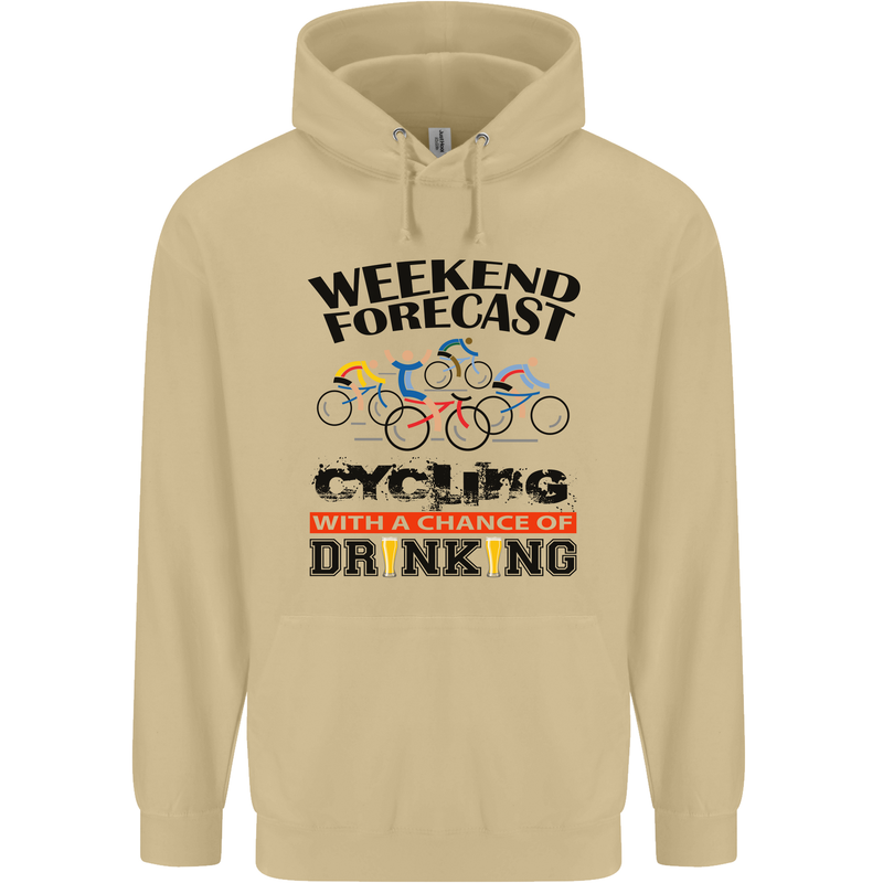 Weekend Forecast Cycling Cyclist Bicycle Mens 80% Cotton Hoodie Sand