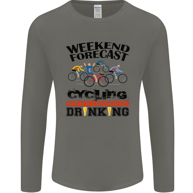 Weekend Forecast Cycling Cyclist Bicycle Mens Long Sleeve T-Shirt Charcoal