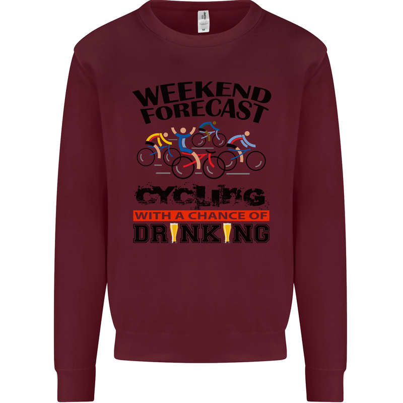 Weekend Forecast Cycling Cyclist Bicycle Mens Sweatshirt Jumper Maroon