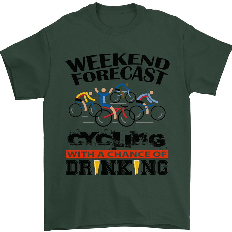 Weekend Forecast Cycling Cyclist Bicycle Mens T-Shirt Cotton Gildan Forest Green