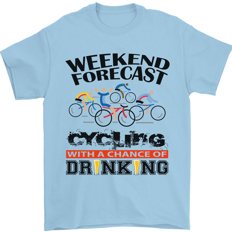 Weekend Forecast Cycling Cyclist Bicycle Mens T-Shirt Cotton Gildan Light Blue