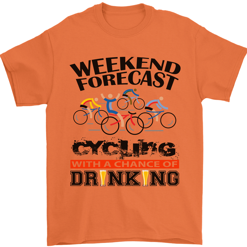 Weekend Forecast Cycling Cyclist Bicycle Mens T-Shirt Cotton Gildan Orange