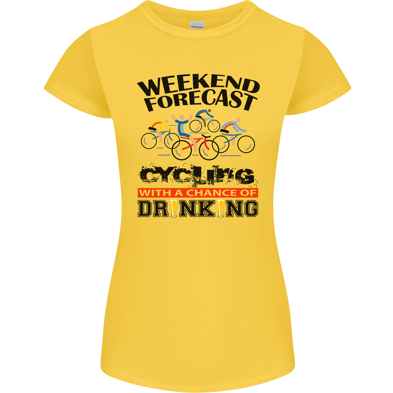 Weekend Forecast Cycling Cyclist Bicycle Womens Petite Cut T-Shirt Yellow