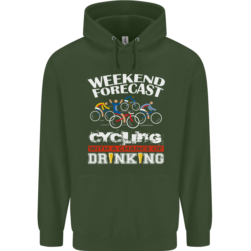 Weekend Forecast Cycling Cyclist Funny Mens 80% Cotton Hoodie Forest Green