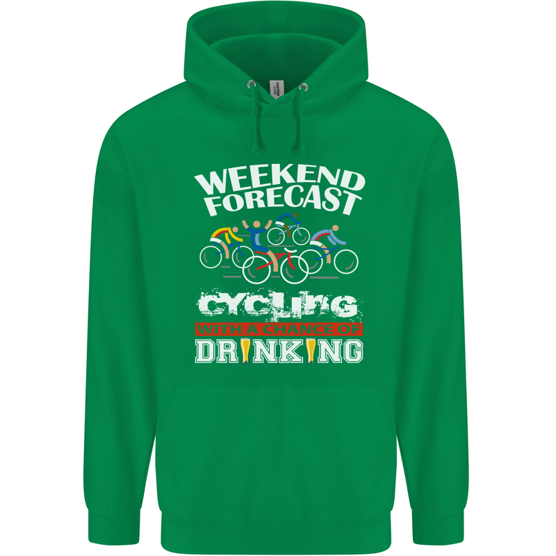 Weekend Forecast Cycling Cyclist Funny Mens 80% Cotton Hoodie Irish Green