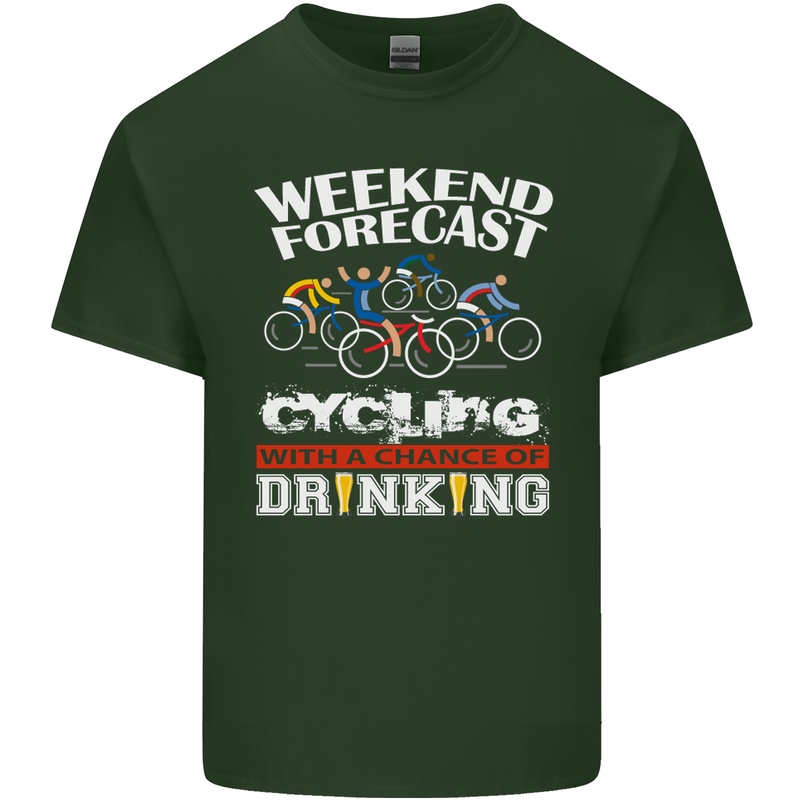 Weekend Forecast Cycling Cyclist Funny Mens Cotton T-Shirt Tee Top Forest Green