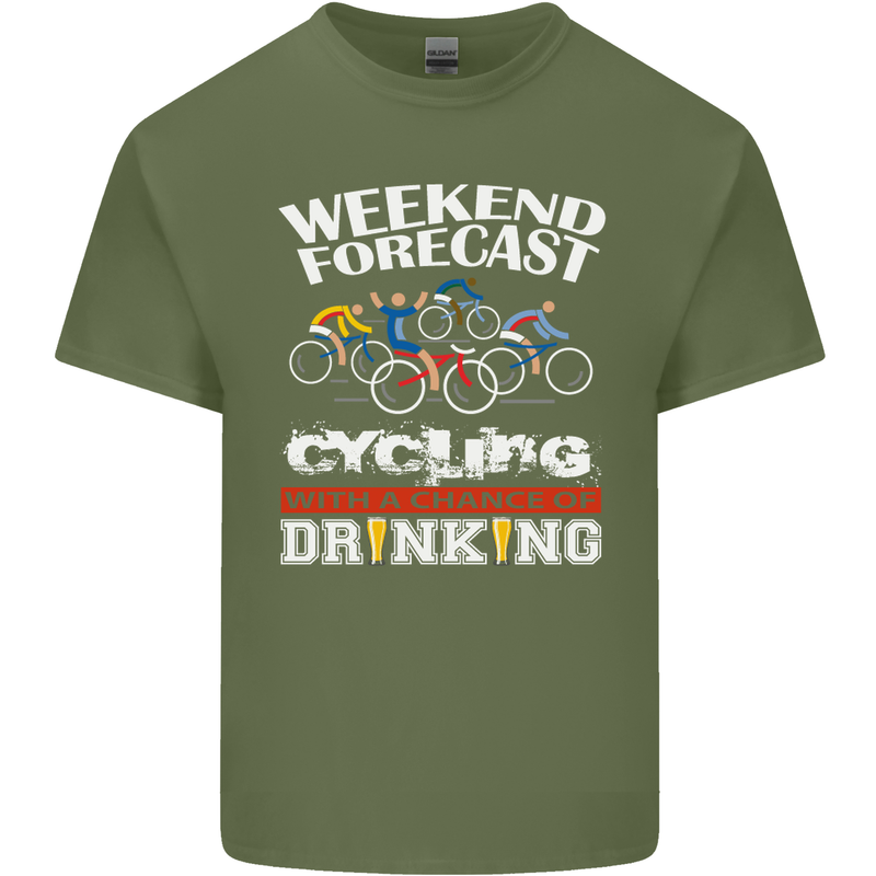 Weekend Forecast Cycling Cyclist Funny Mens Cotton T-Shirt Tee Top Military Green
