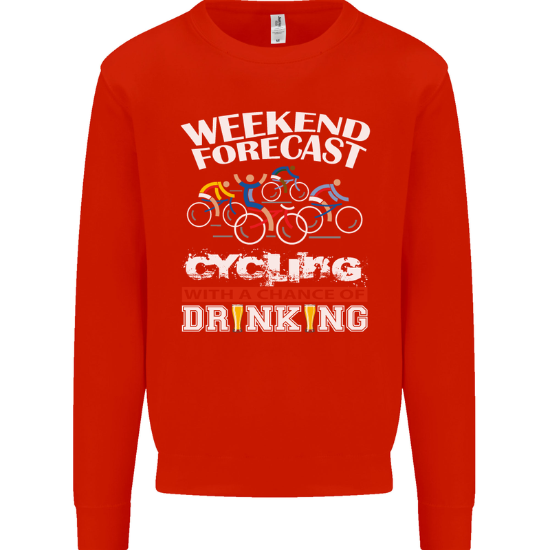 Weekend Forecast Cycling Cyclist Funny Mens Sweatshirt Jumper Bright Red