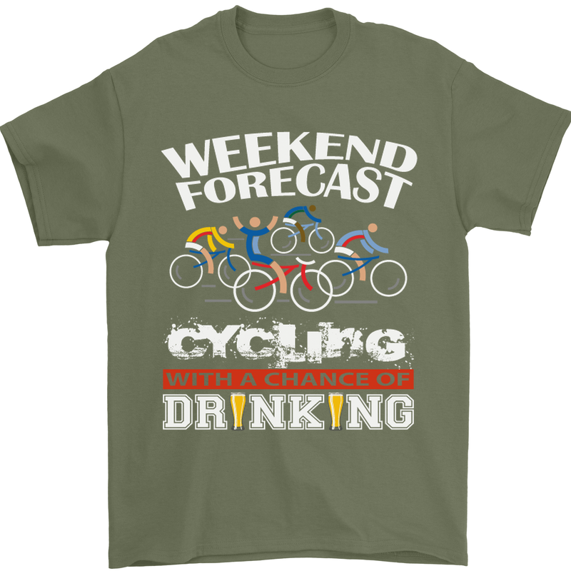Weekend Forecast Cycling Cyclist Funny Mens T-Shirt Cotton Gildan Military Green