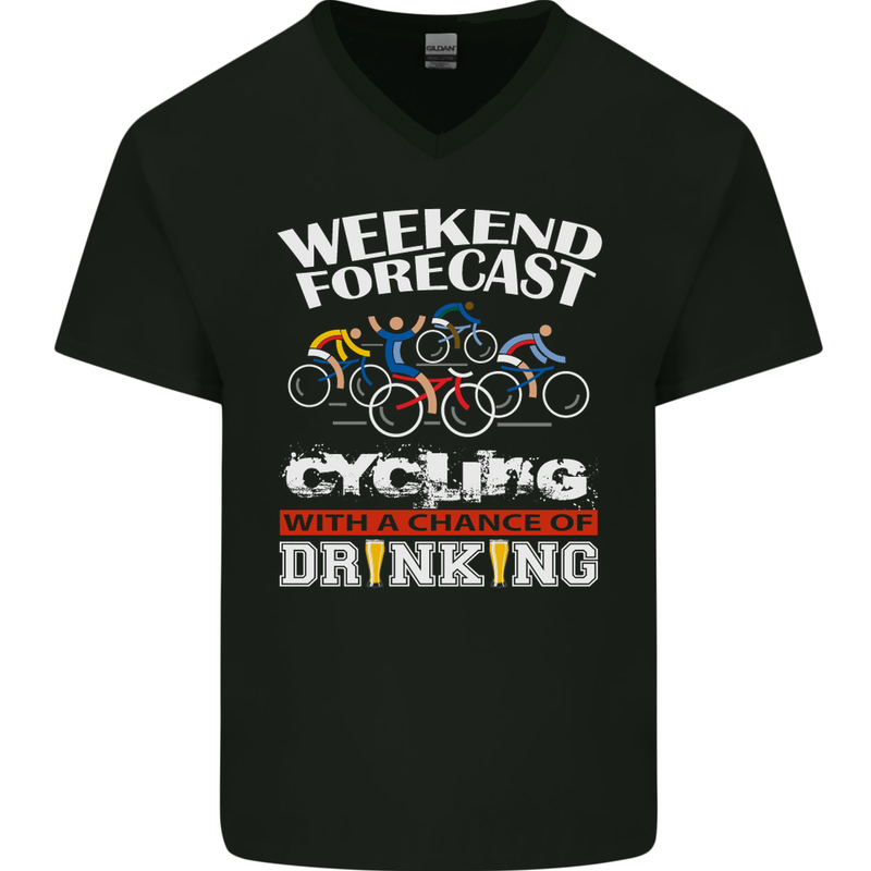 Weekend Forecast Cycling Cyclist Funny Mens V-Neck Cotton T-Shirt Black