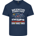 Weekend Forecast Cycling Cyclist Funny Mens V-Neck Cotton T-Shirt Navy Blue