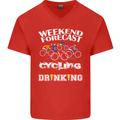 Weekend Forecast Cycling Cyclist Funny Mens V-Neck Cotton T-Shirt Red