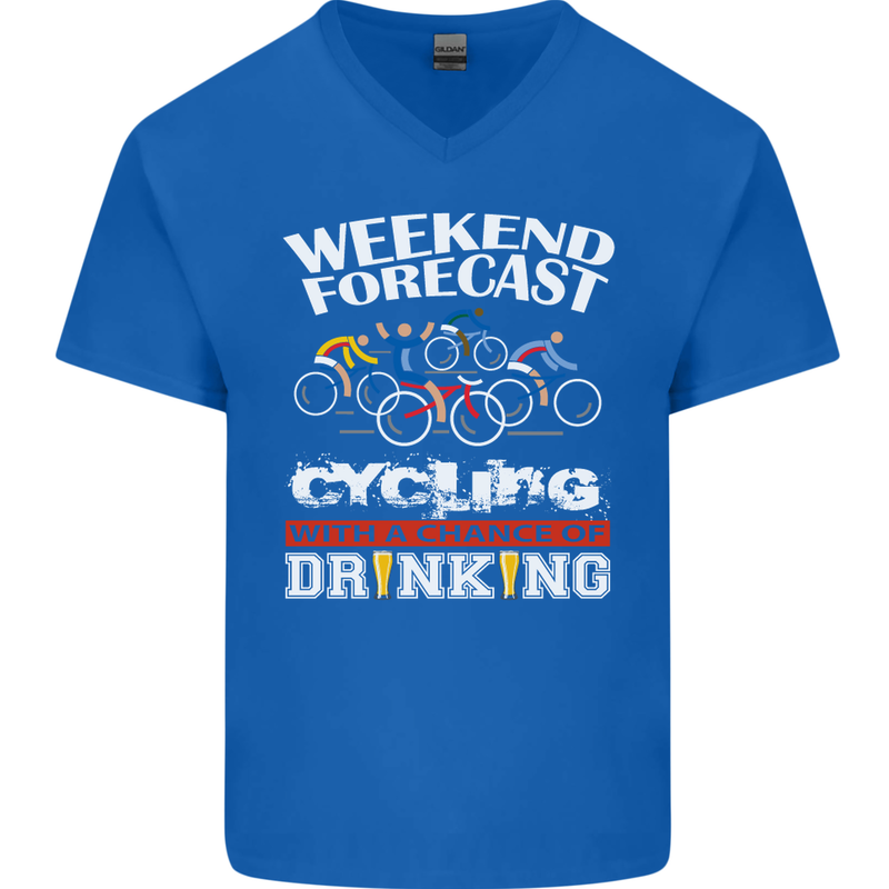 Weekend Forecast Cycling Cyclist Funny Mens V-Neck Cotton T-Shirt Royal Blue