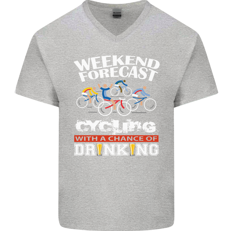Weekend Forecast Cycling Cyclist Funny Mens V-Neck Cotton T-Shirt Sports Grey