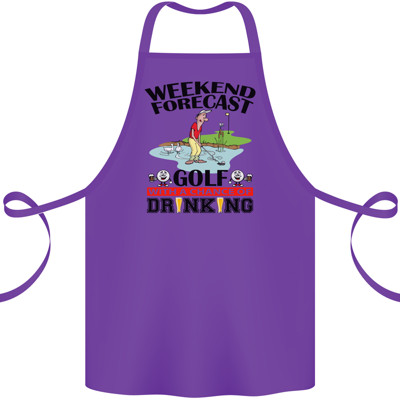 Weekend Forecast Golf with a Chance of Drinking Cotton Apron 100% Organic Purple