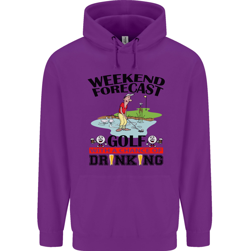 Weekend Forecast Golf with a Chance of Drinking Mens 80% Cotton Hoodie Purple