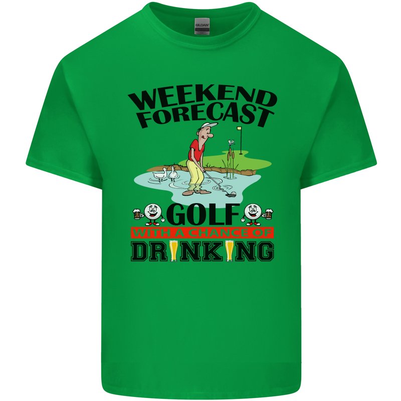 Weekend Forecast Golf with a Chance of Drinking Mens Cotton T-Shirt Tee Top Irish Green