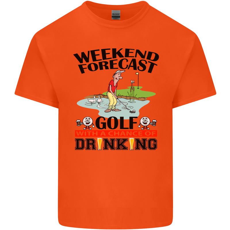 Weekend Forecast Golf with a Chance of Drinking Mens Cotton T-Shirt Tee Top Orange