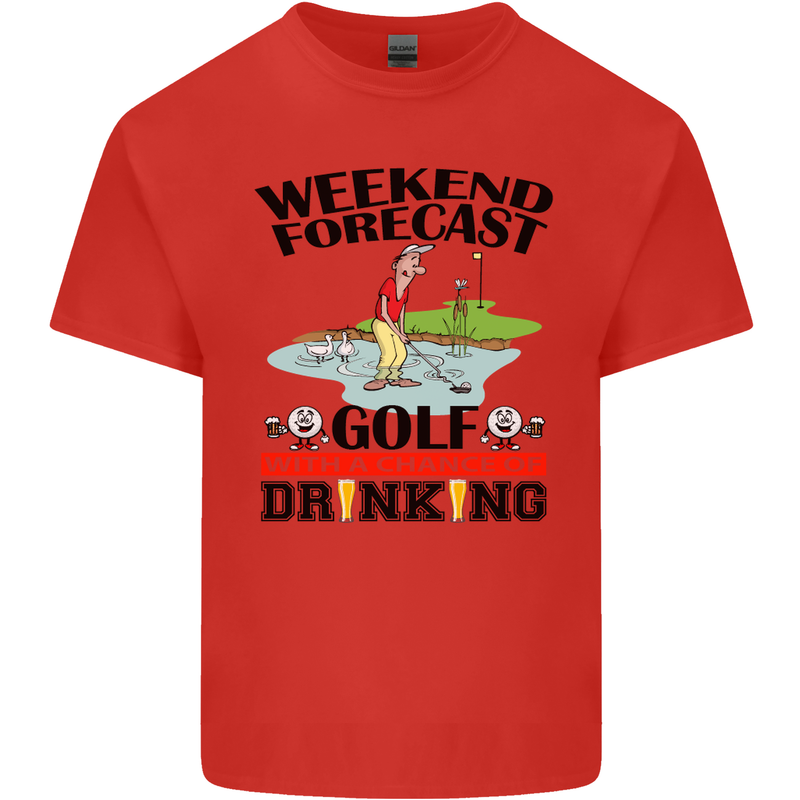 Weekend Forecast Golf with a Chance of Drinking Mens Cotton T-Shirt Tee Top Red