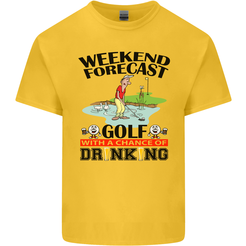 Weekend Forecast Golf with a Chance of Drinking Mens Cotton T-Shirt Tee Top Yellow