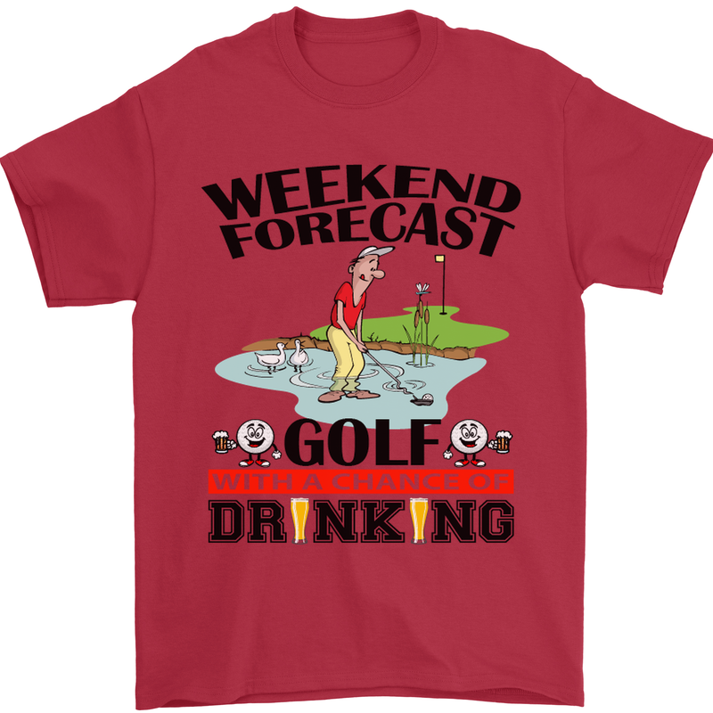 Weekend Forecast Golf with a Chance of Drinking Mens T-Shirt Cotton Gildan Red